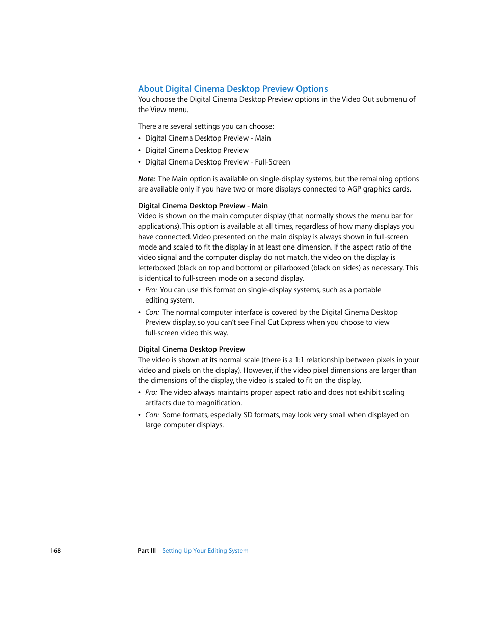 About digital cinema desktop preview options | Apple Final Cut Express 4 User Manual | Page 168 / 1152