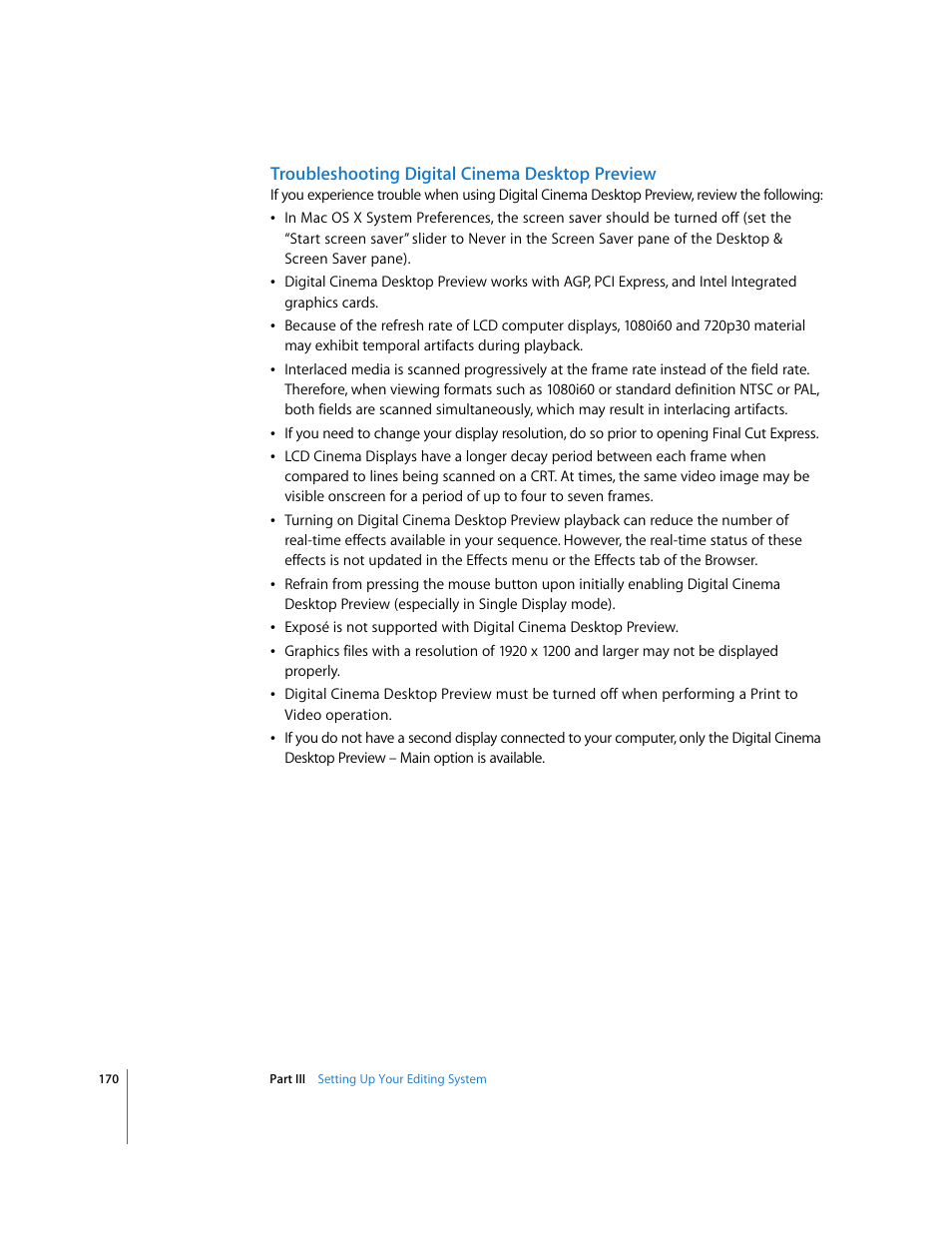 Troubleshooting digital cinema desktop preview | Apple Final Cut Express 4 User Manual | Page 170 / 1152