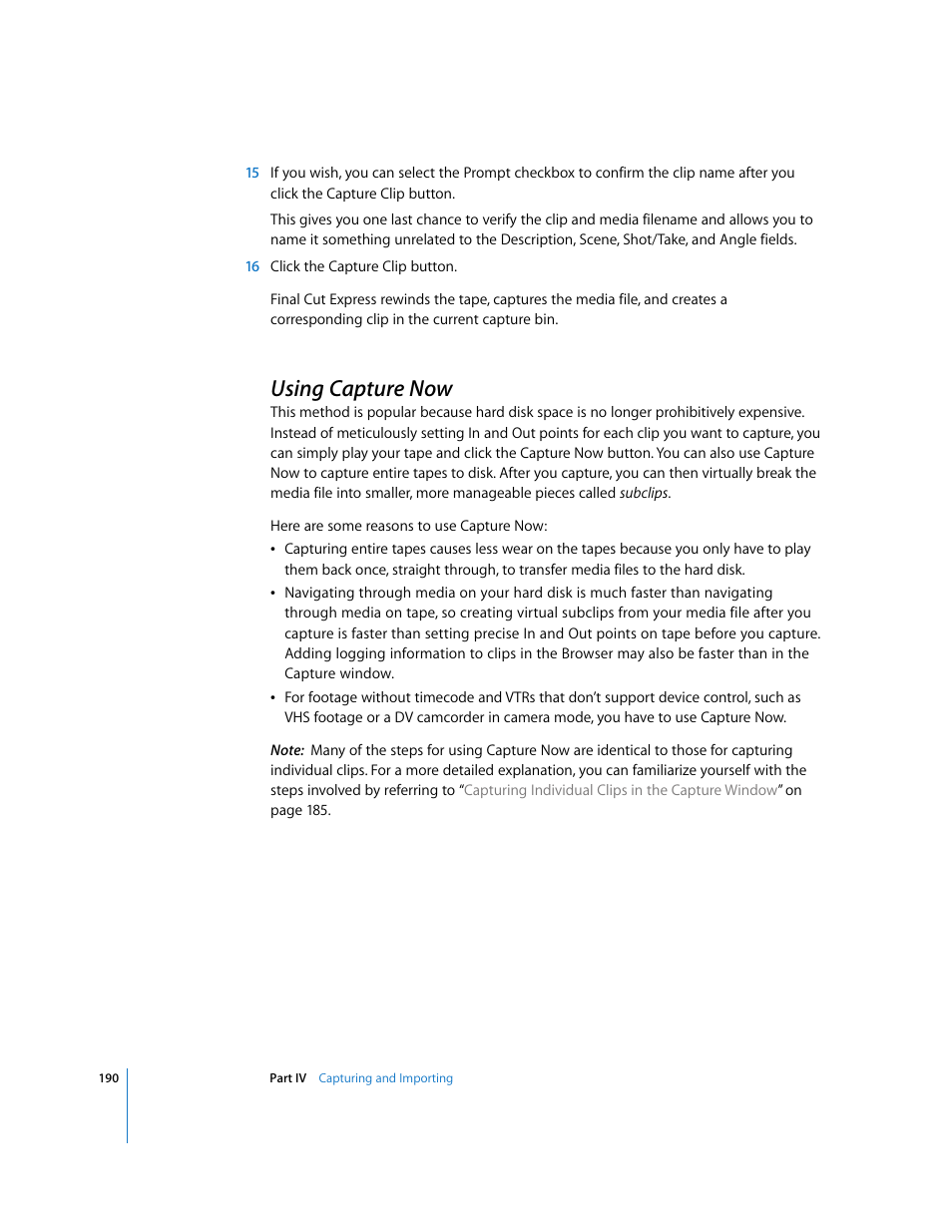 Using capture now, P. 190) | Apple Final Cut Express 4 User Manual | Page 190 / 1152