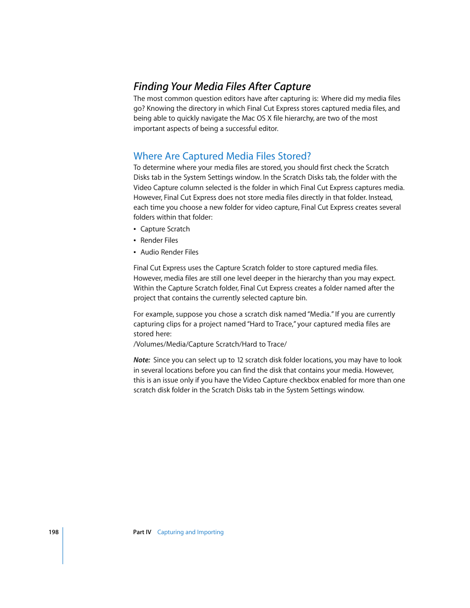 Finding your media files after capture, Where are captured media files stored, P. 198) | Apple Final Cut Express 4 User Manual | Page 198 / 1152