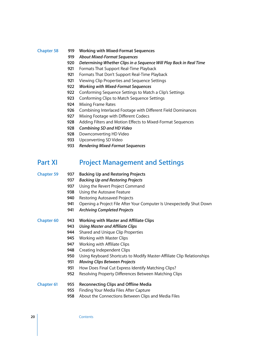 Part xi project management and settings | Apple Final Cut Express 4 User Manual | Page 20 / 1152