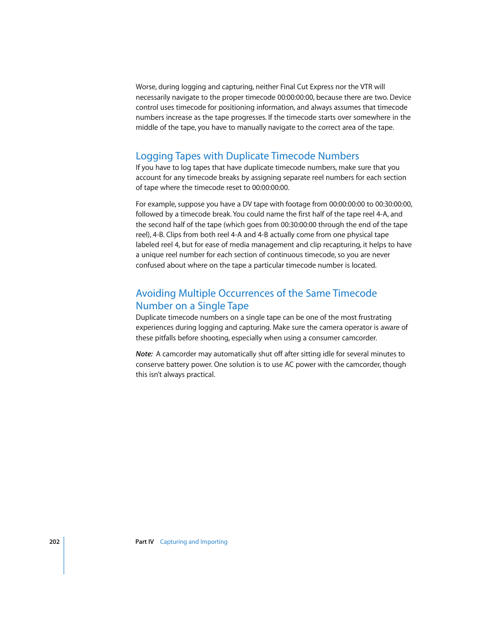 Logging tapes with duplicate timecode numbers | Apple Final Cut Express 4 User Manual | Page 202 / 1152