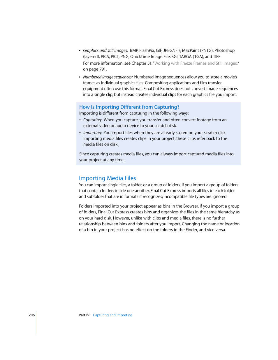 How is importing different from capturing, Importing media files, P. 206) | Apple Final Cut Express 4 User Manual | Page 206 / 1152