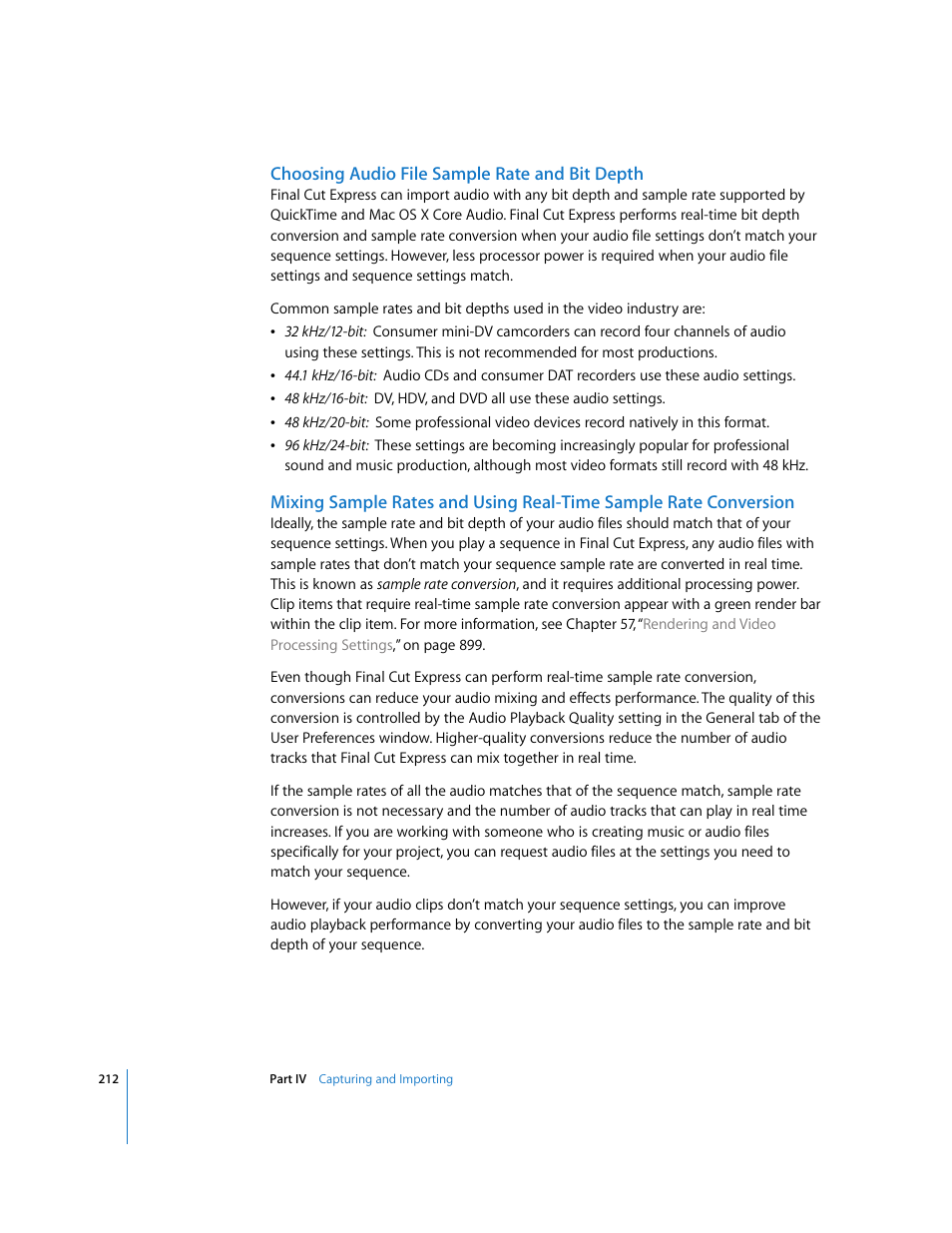 Choosing audio file sample rate and bit depth | Apple Final Cut Express 4 User Manual | Page 212 / 1152