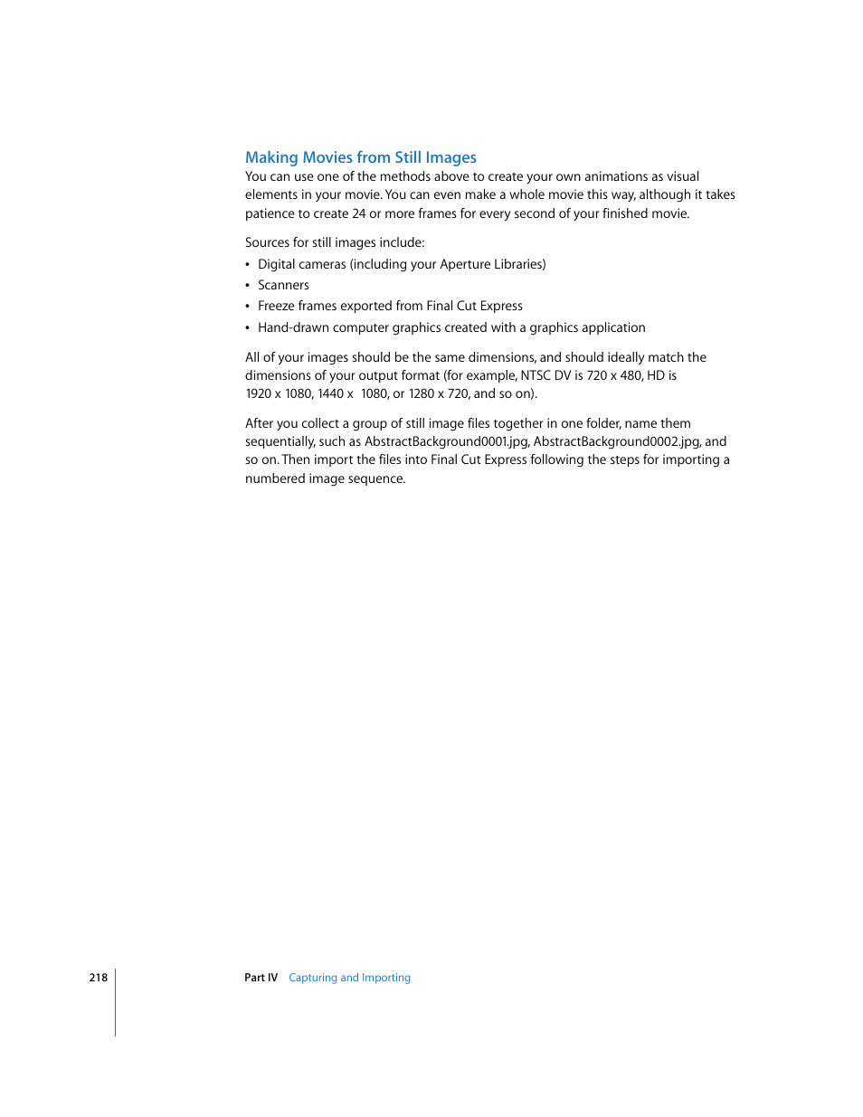 Making movies from still images | Apple Final Cut Express 4 User Manual | Page 218 / 1152