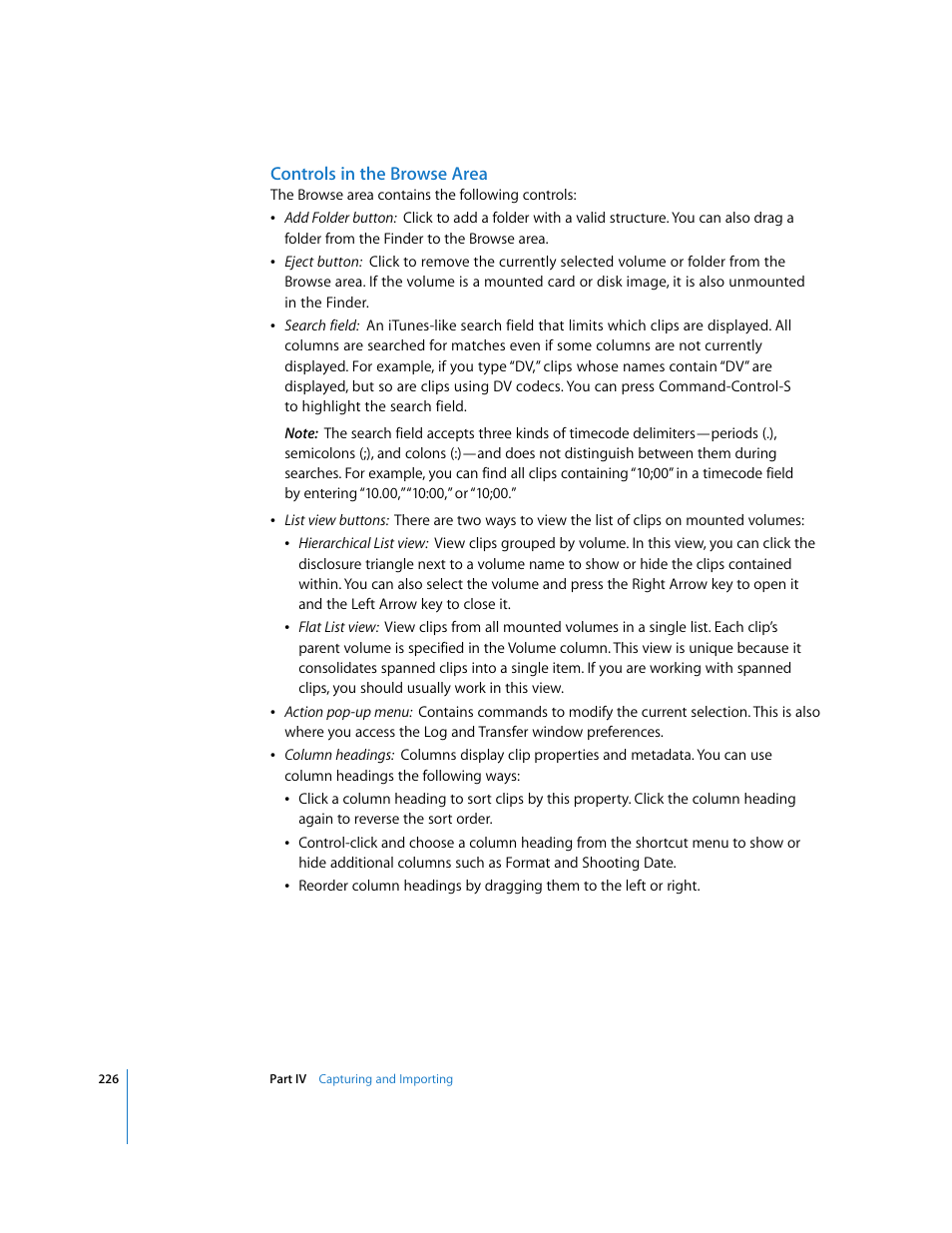 Controls in the browse area | Apple Final Cut Express 4 User Manual | Page 226 / 1152