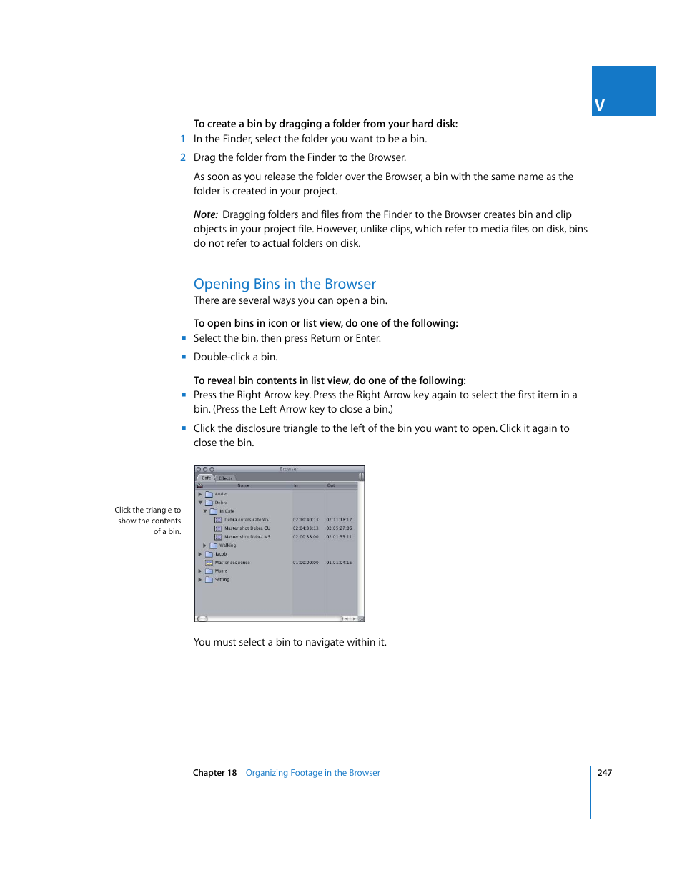 Opening bins in the browser | Apple Final Cut Express 4 User Manual | Page 247 / 1152