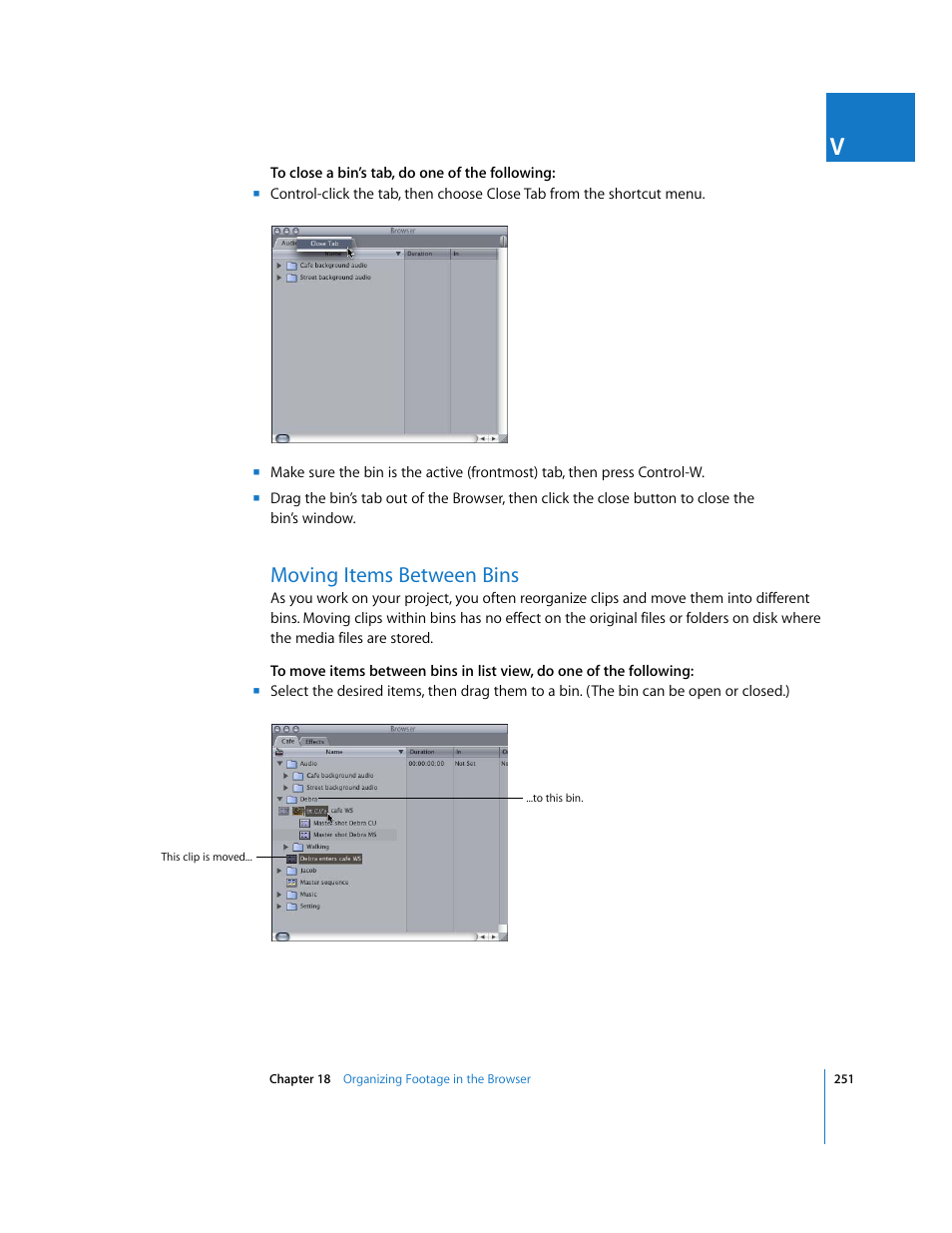 Moving items between bins | Apple Final Cut Express 4 User Manual | Page 251 / 1152