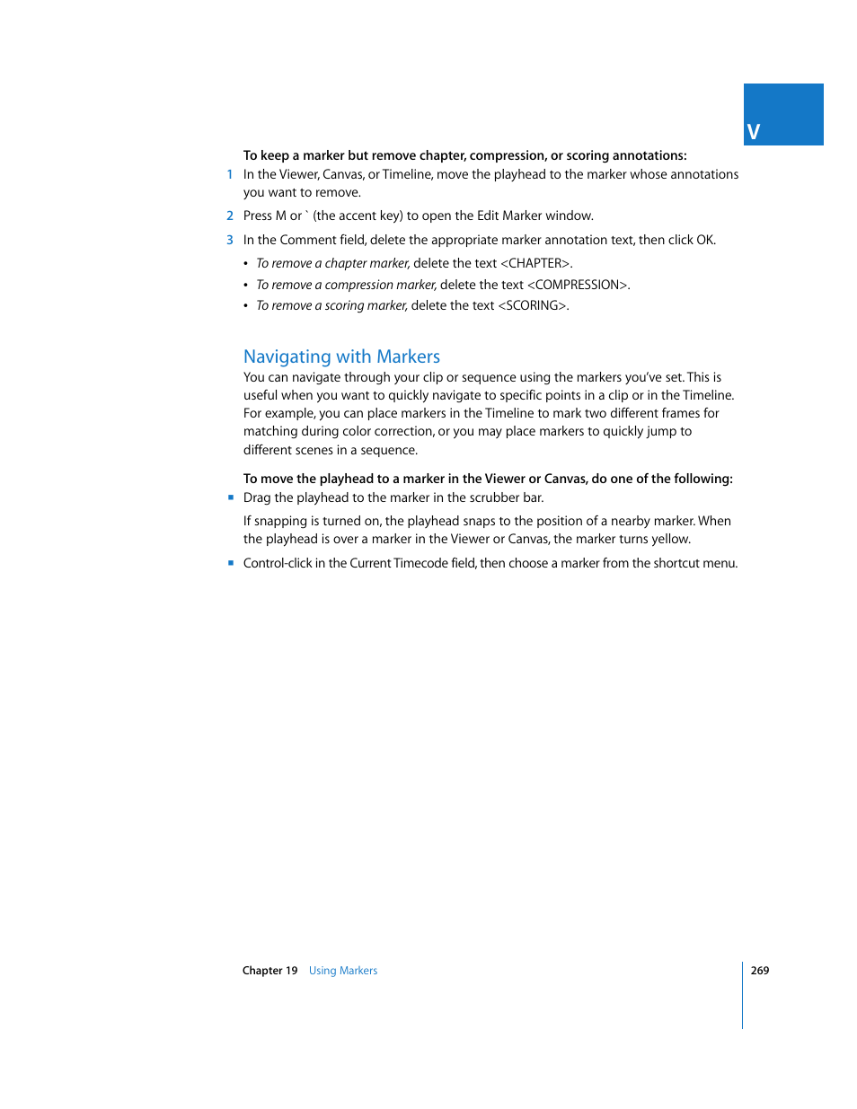 Navigating with markers | Apple Final Cut Express 4 User Manual | Page 269 / 1152