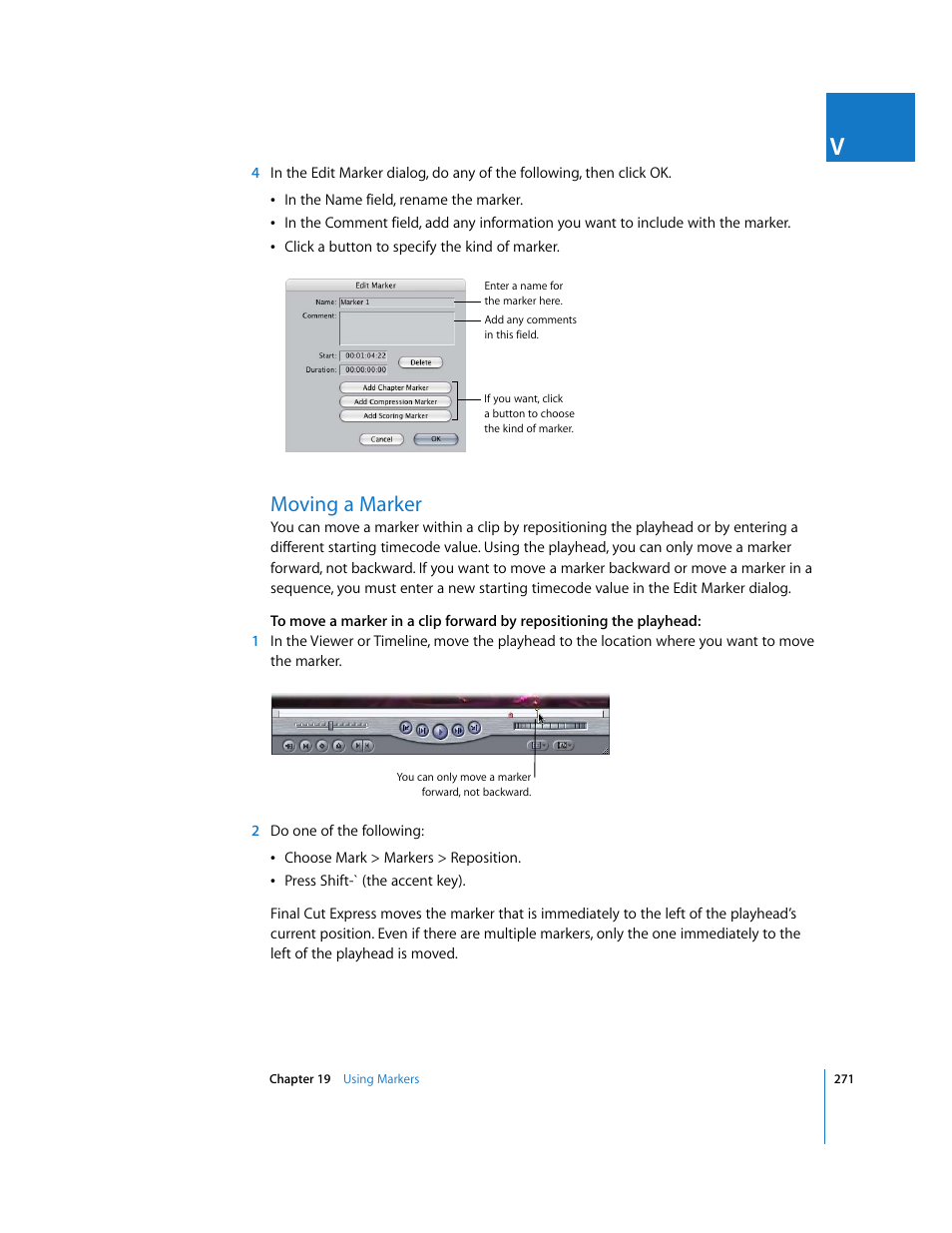 Moving a marker | Apple Final Cut Express 4 User Manual | Page 271 / 1152