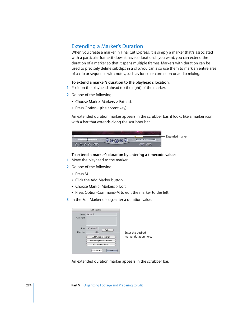 Extending a marker’s duration | Apple Final Cut Express 4 User Manual | Page 274 / 1152