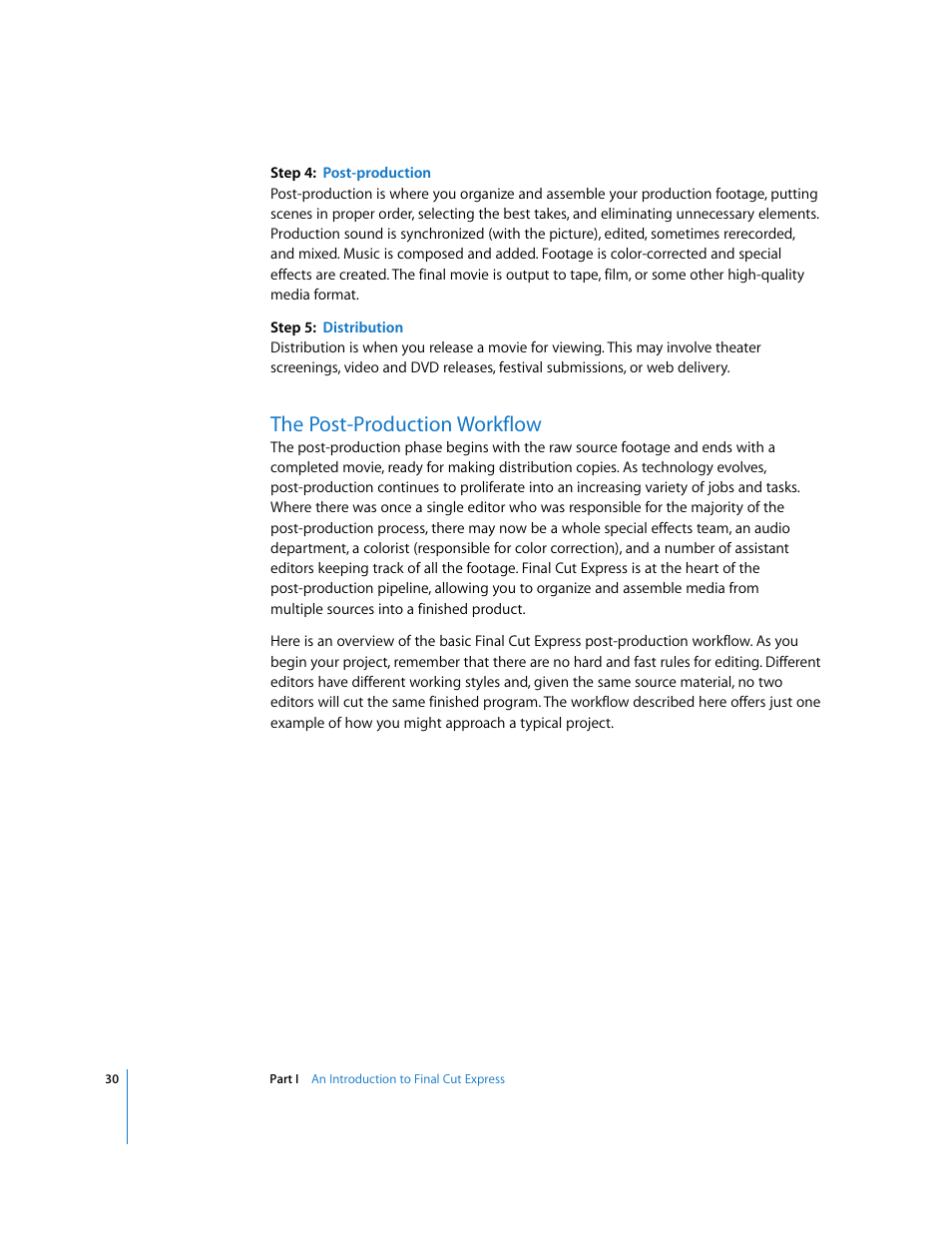 The post-production workflow, P. 30) | Apple Final Cut Express 4 User Manual | Page 30 / 1152