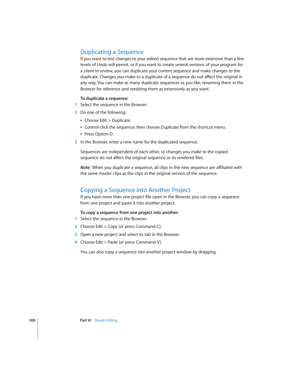 Duplicating a sequence, Copying a sequence into another project | Apple Final Cut Express 4 User Manual | Page 300 / 1152