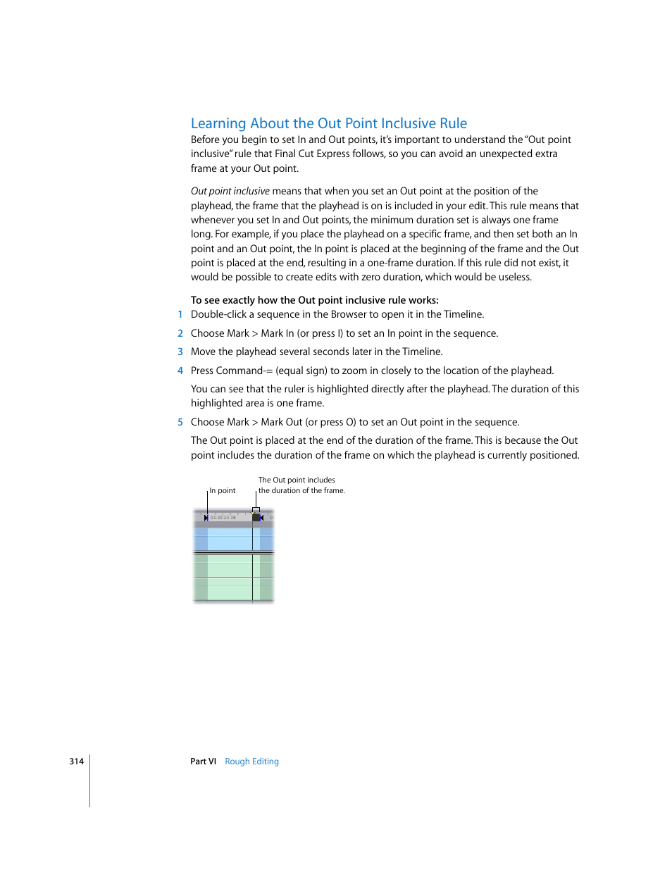 Learning about the out point inclusive rule | Apple Final Cut Express 4 User Manual | Page 314 / 1152