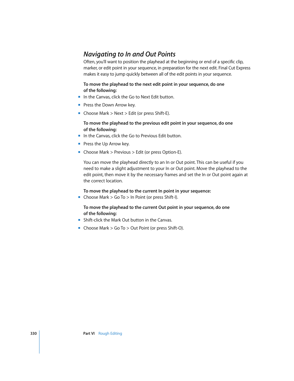 Navigating to in and out points, P. 330) | Apple Final Cut Express 4 User Manual | Page 330 / 1152