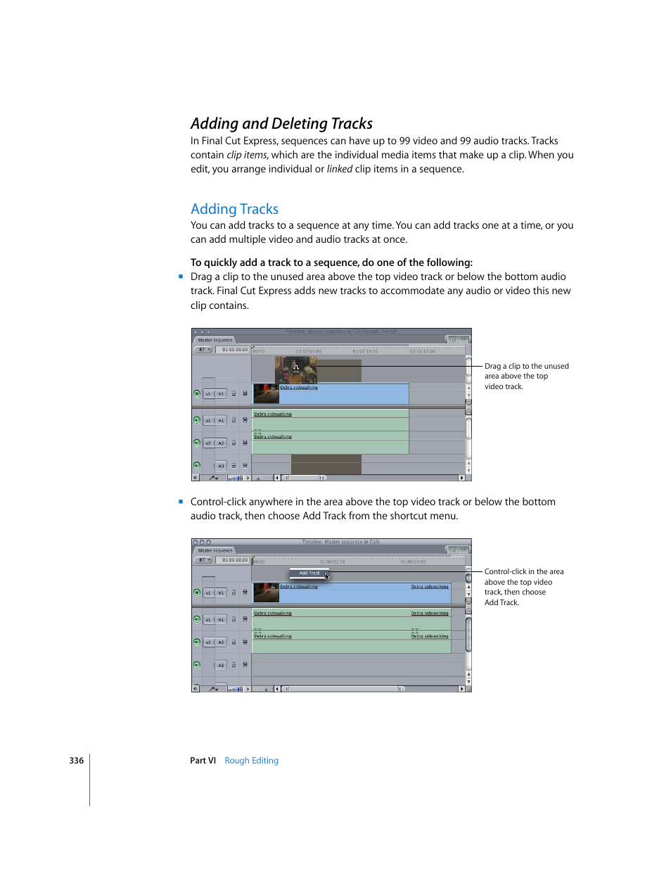 Adding and deleting tracks, Adding tracks, P. 336) | Apple Final Cut Express 4 User Manual | Page 336 / 1152