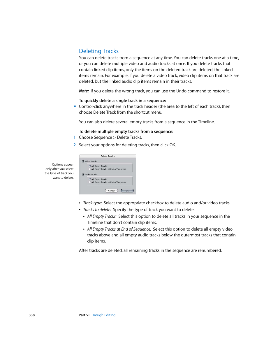 Deleting tracks | Apple Final Cut Express 4 User Manual | Page 338 / 1152