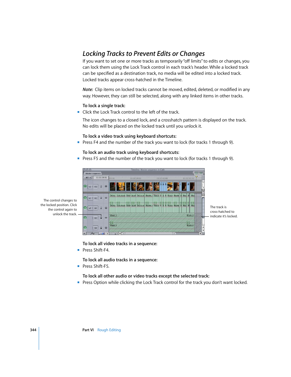 Locking tracks to prevent edits or changes, P. 344), Ormation see | Locking tracks to prevent, Edits or changes | Apple Final Cut Express 4 User Manual | Page 344 / 1152