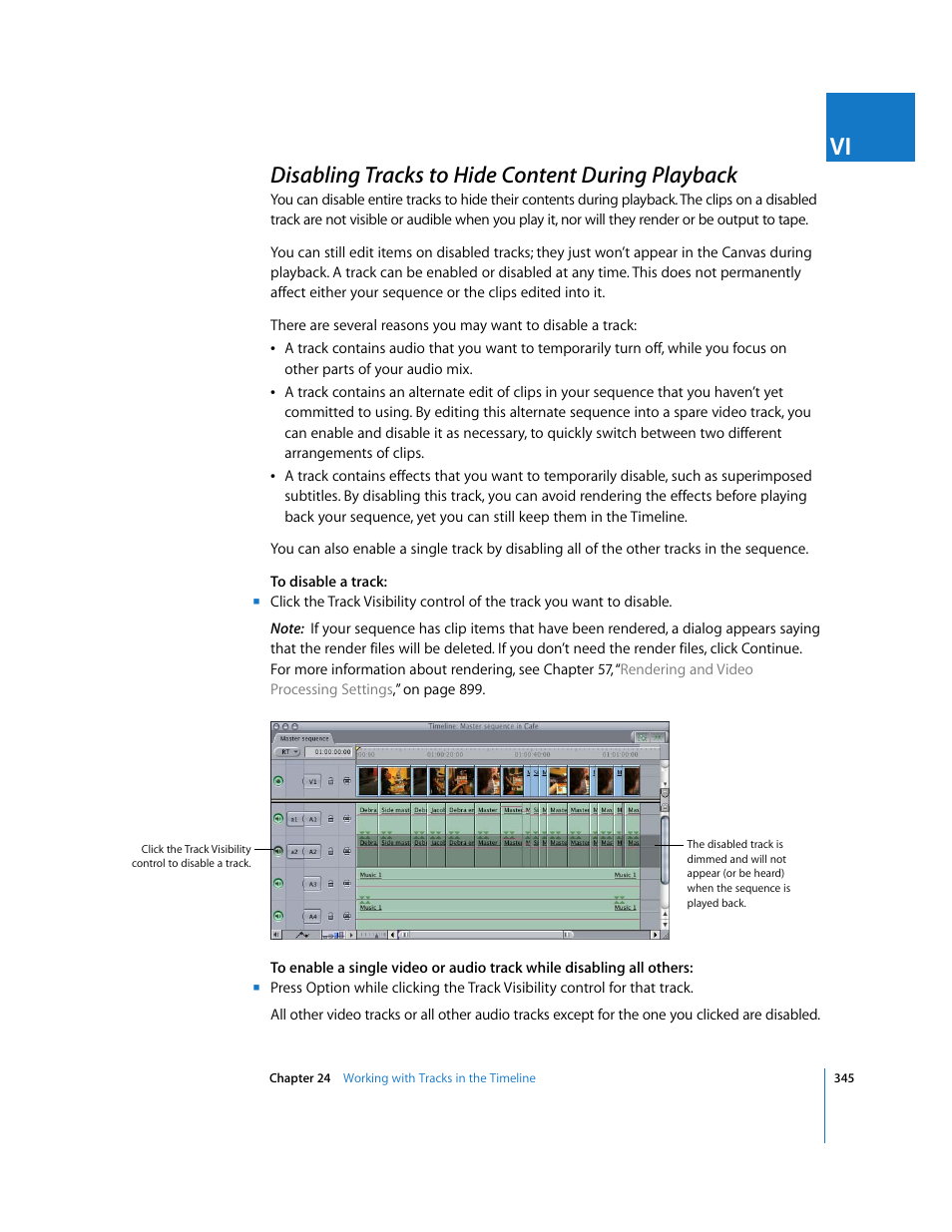 Disabling tracks to hide content during playback, P. 345) | Apple Final Cut Express 4 User Manual | Page 345 / 1152