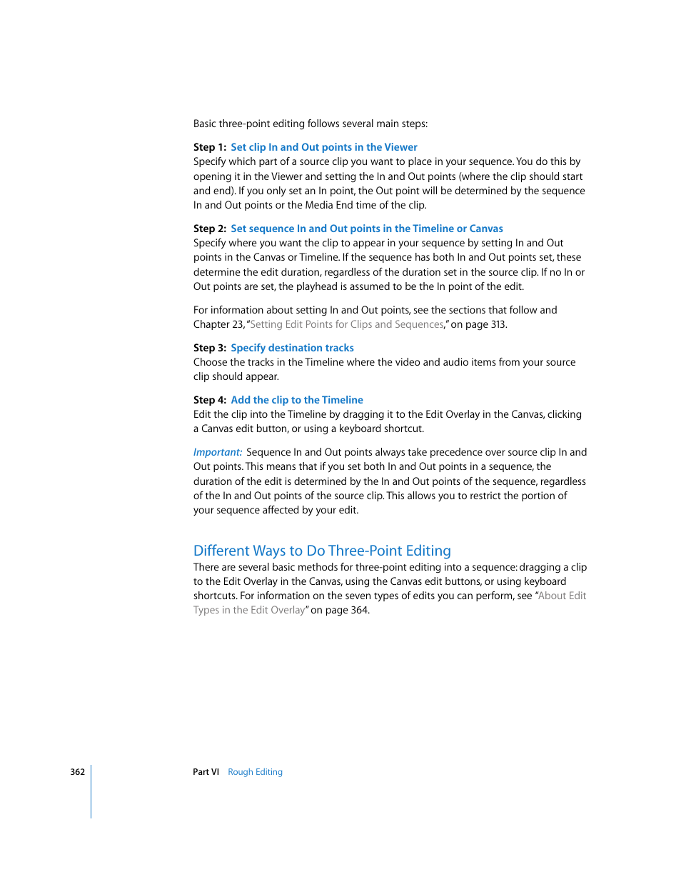 Different ways to do three-point editing | Apple Final Cut Express 4 User Manual | Page 362 / 1152