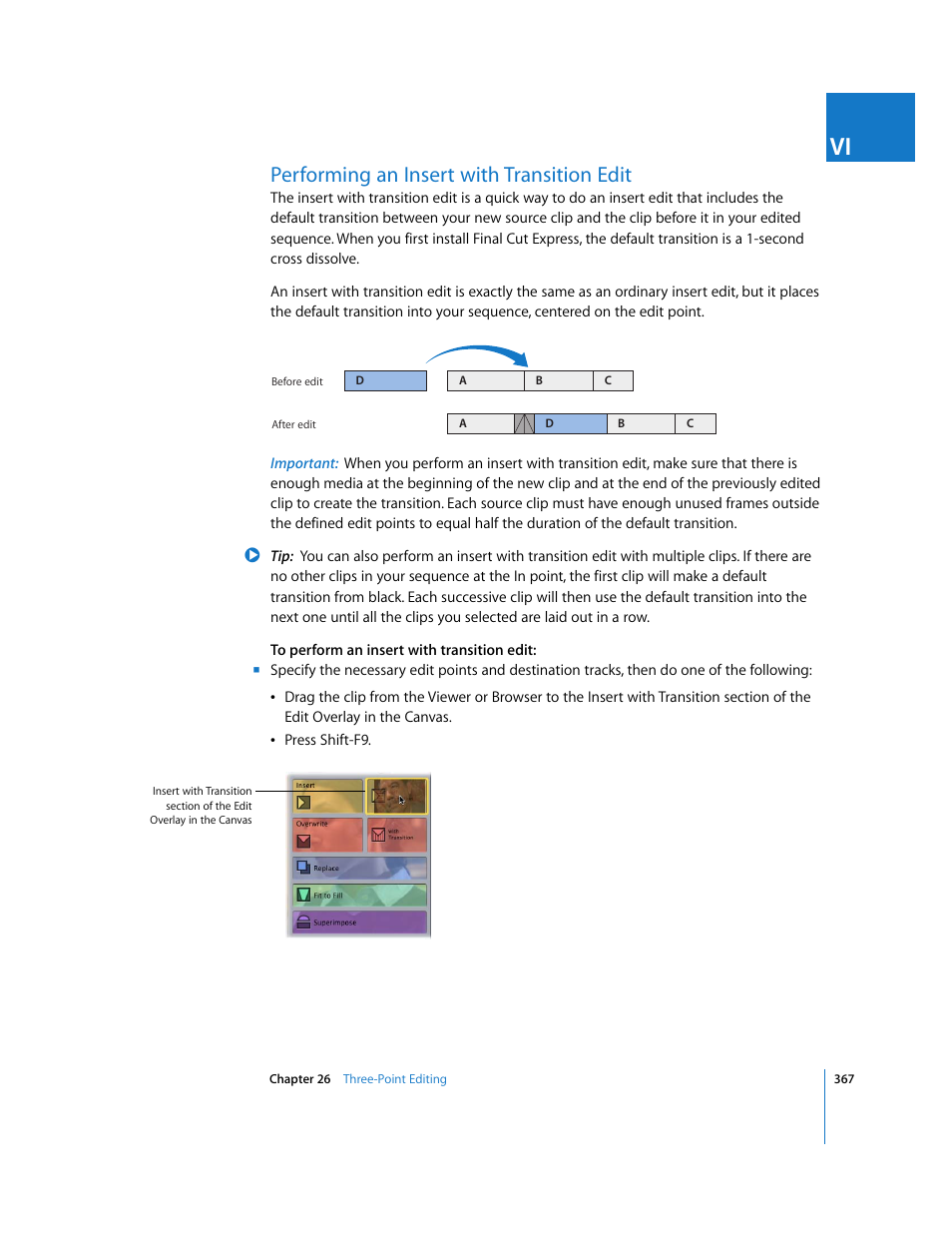 Performing an insert with transition edit | Apple Final Cut Express 4 User Manual | Page 367 / 1152