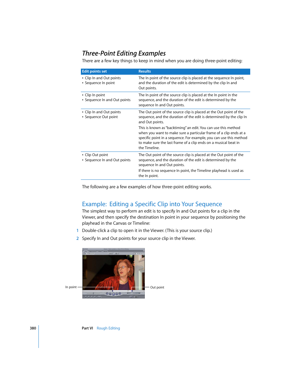 Three-point editing examples, P. 380) | Apple Final Cut Express 4 User Manual | Page 380 / 1152
