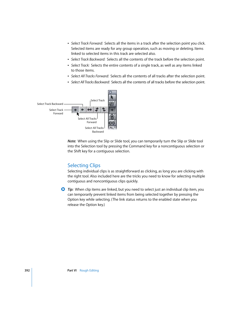Selecting clips | Apple Final Cut Express 4 User Manual | Page 392 / 1152