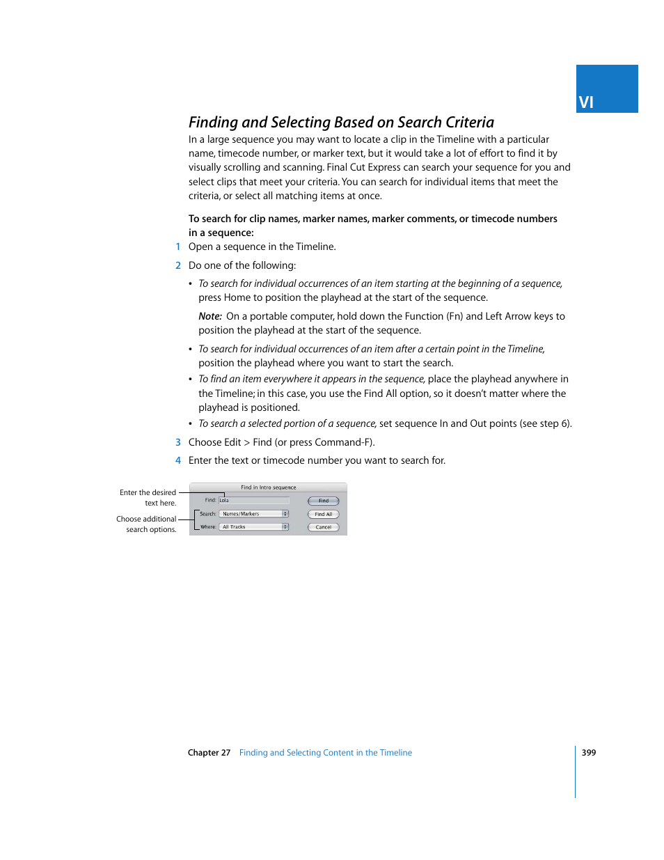 Finding and selecting based on search criteria, P. 399) | Apple Final Cut Express 4 User Manual | Page 399 / 1152