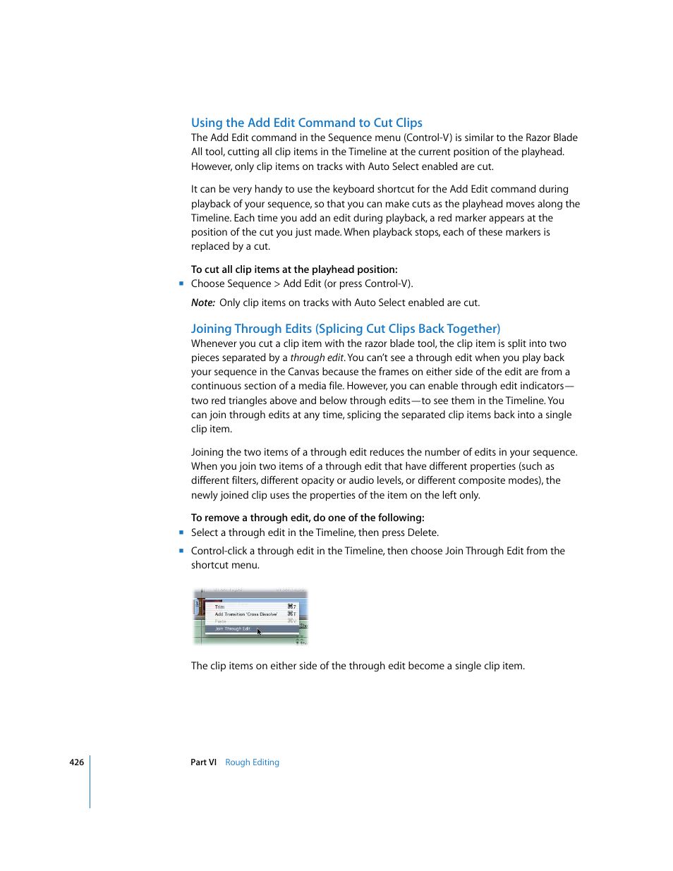 Using the add edit command to cut clips | Apple Final Cut Express 4 User Manual | Page 426 / 1152