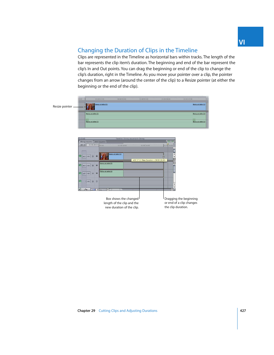 Changing the duration of clips in the timeline, P. 427) | Apple Final Cut Express 4 User Manual | Page 427 / 1152