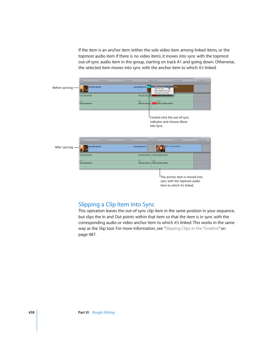 Slipping a clip item into sync | Apple Final Cut Express 4 User Manual | Page 438 / 1152