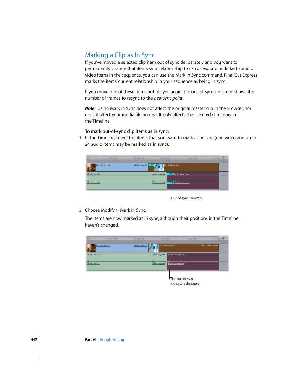 Marking a clip as in sync | Apple Final Cut Express 4 User Manual | Page 442 / 1152
