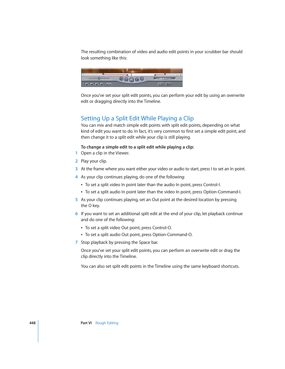 Setting up a split edit while playing a clip, P. 448) | Apple Final Cut Express 4 User Manual | Page 448 / 1152