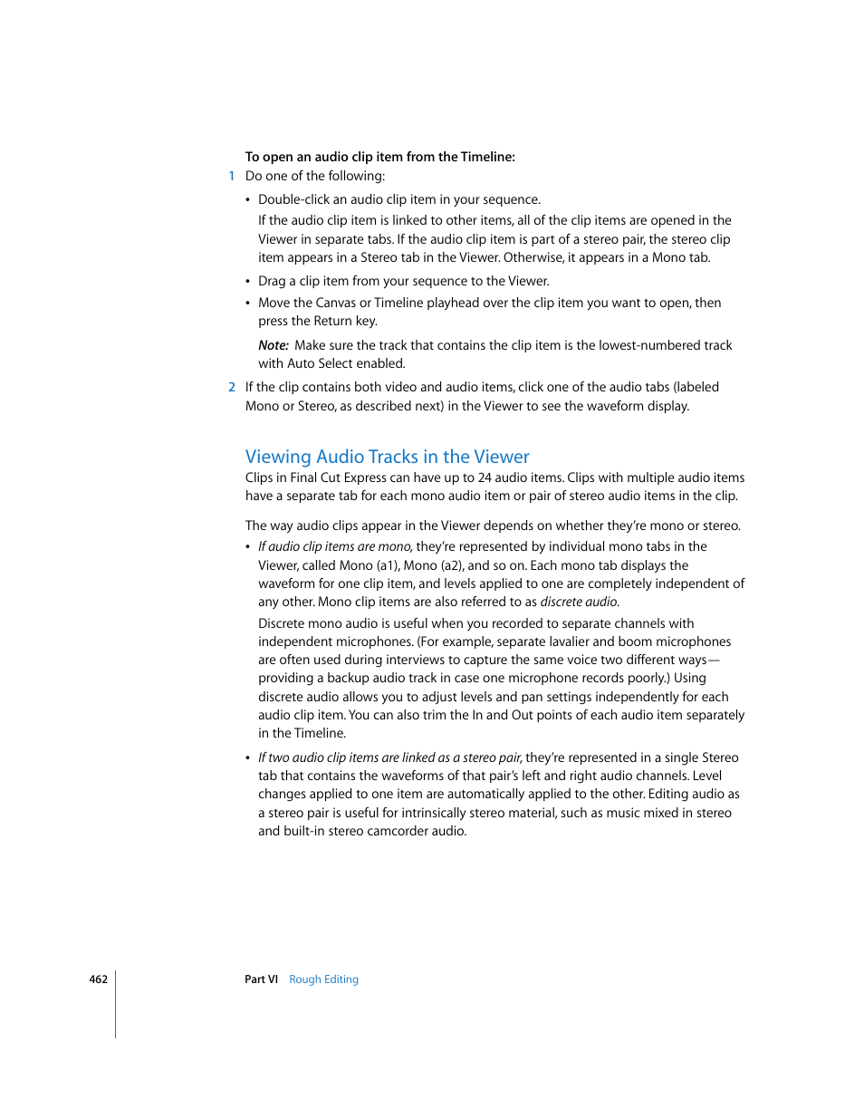 Viewing audio tracks in the viewer | Apple Final Cut Express 4 User Manual | Page 462 / 1152
