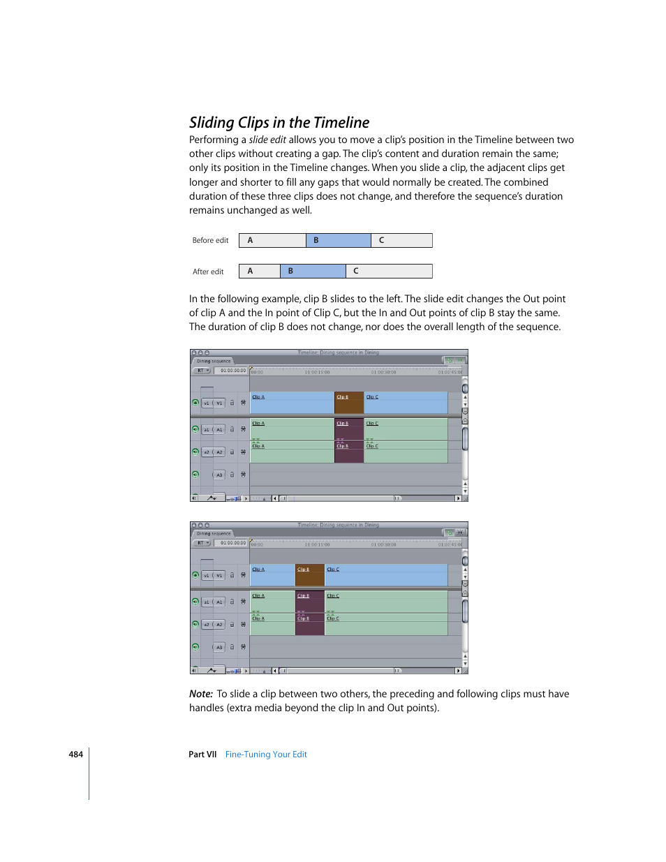 Sliding clips in the timeline, P. 484) | Apple Final Cut Express 4 User Manual | Page 484 / 1152