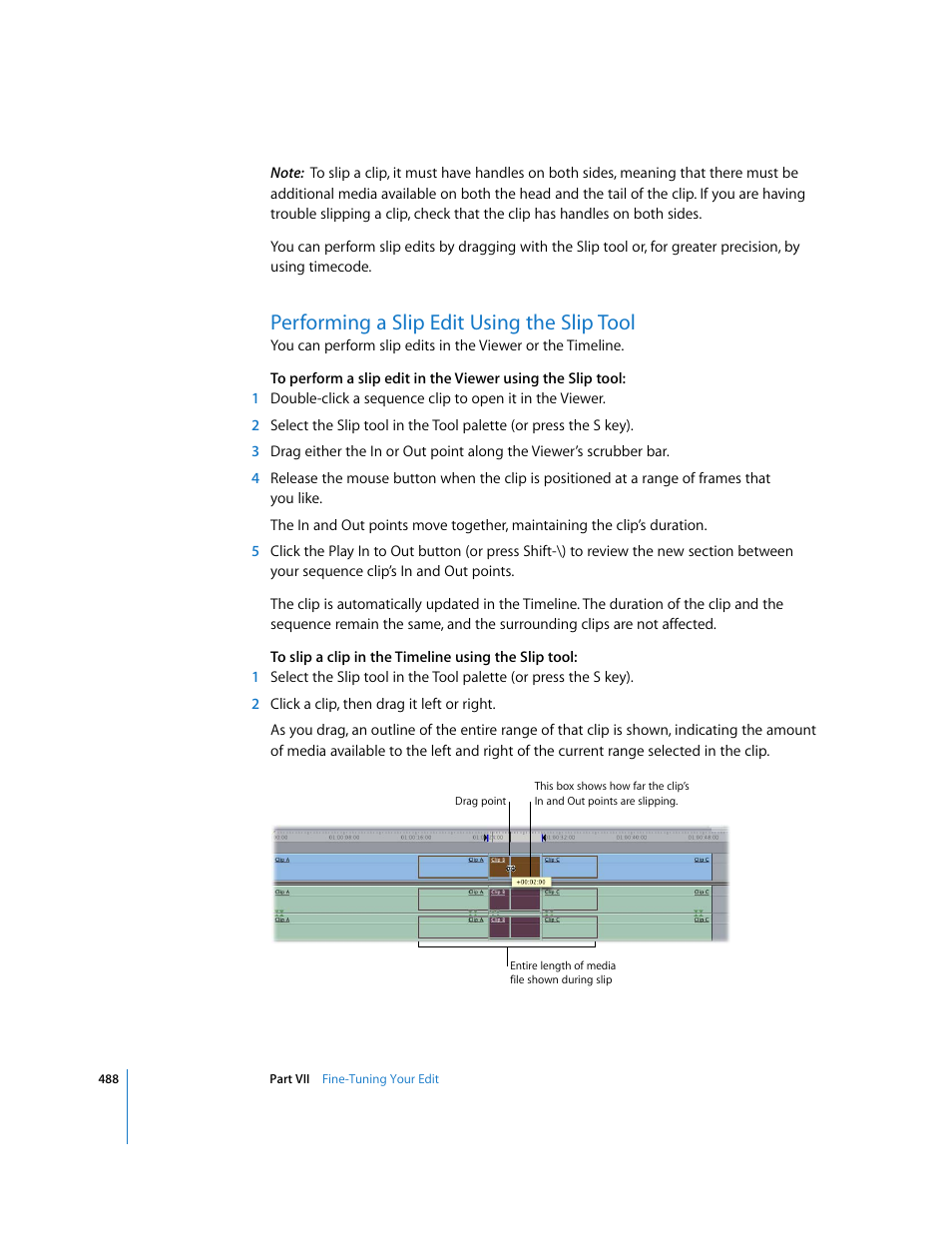 Performing a slip edit using the slip tool | Apple Final Cut Express 4 User Manual | Page 488 / 1152