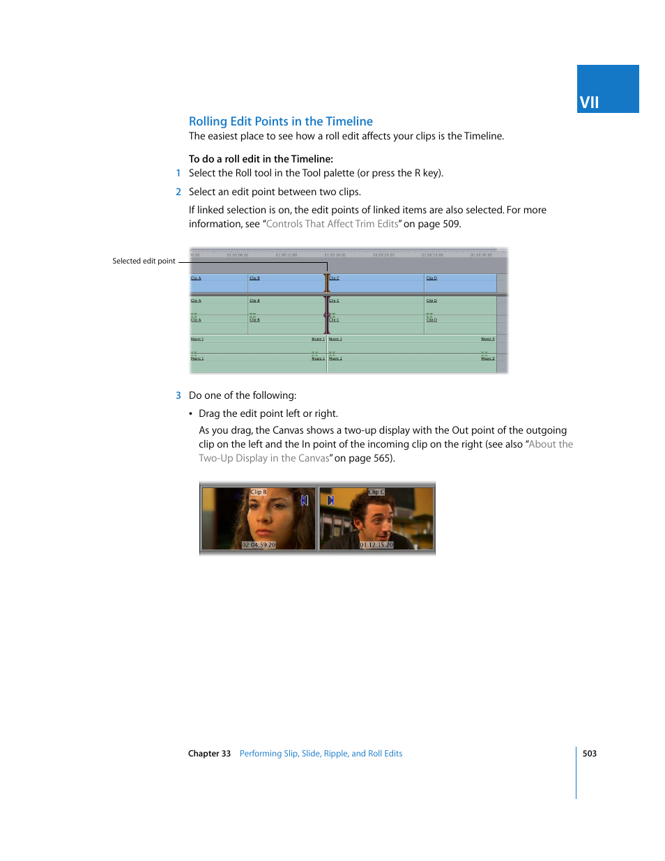 Rolling edit points in the timeline | Apple Final Cut Express 4 User Manual | Page 503 / 1152