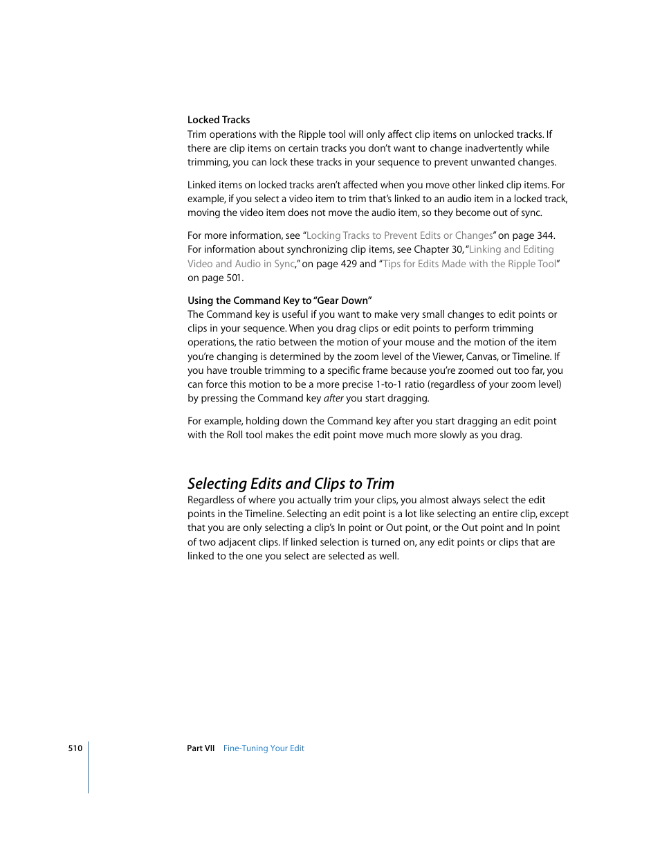 Selecting edits and clips to trim, P. 510) | Apple Final Cut Express 4 User Manual | Page 510 / 1152