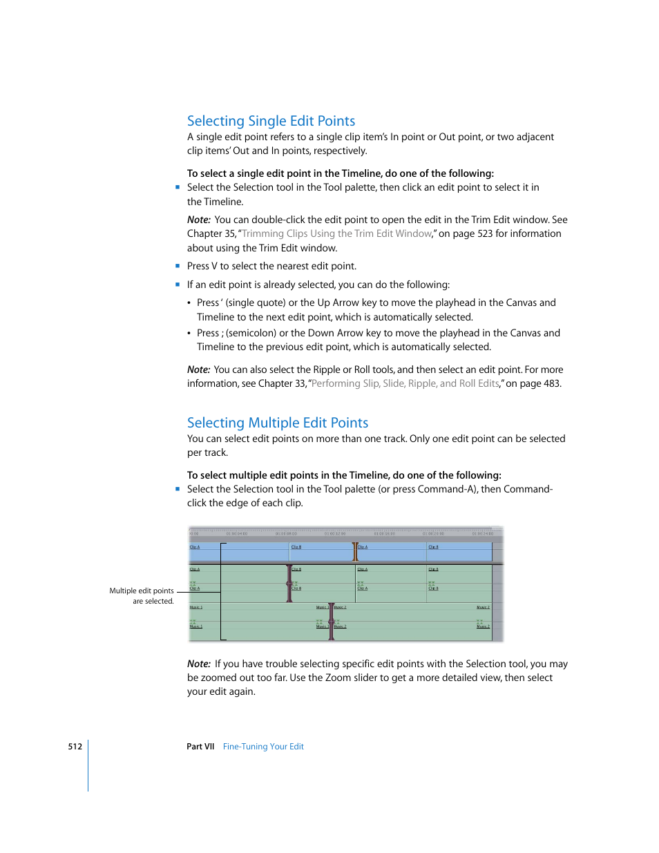 Selecting single edit points, Selecting multiple edit points | Apple Final Cut Express 4 User Manual | Page 512 / 1152