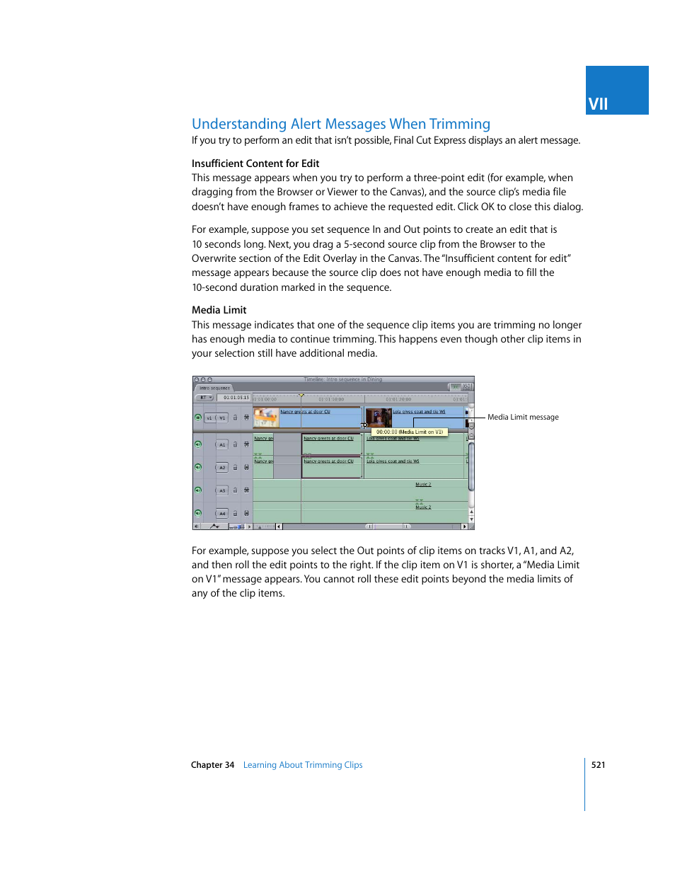 Understanding alert messages when trimming | Apple Final Cut Express 4 User Manual | Page 521 / 1152