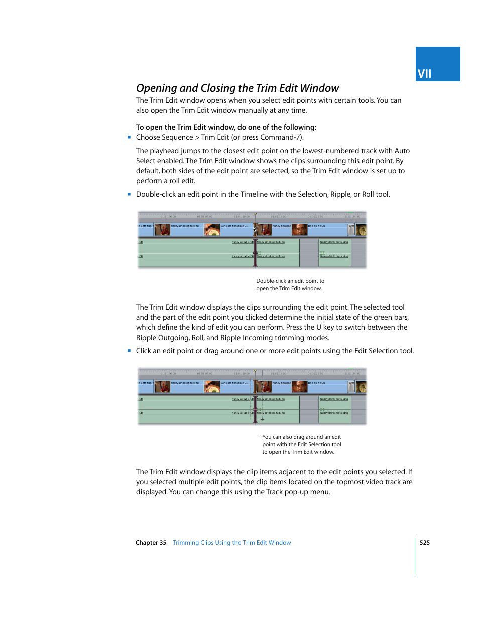 Opening and closing the trim edit window, P. 525) | Apple Final Cut Express 4 User Manual | Page 525 / 1152