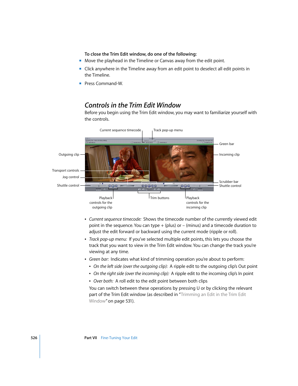 Controls in the trim edit window, P. 526) | Apple Final Cut Express 4 User Manual | Page 526 / 1152