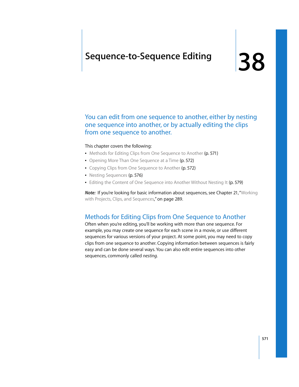 Sequence-to-sequence editing, Chapter 38 | Apple Final Cut Express 4 User Manual | Page 571 / 1152