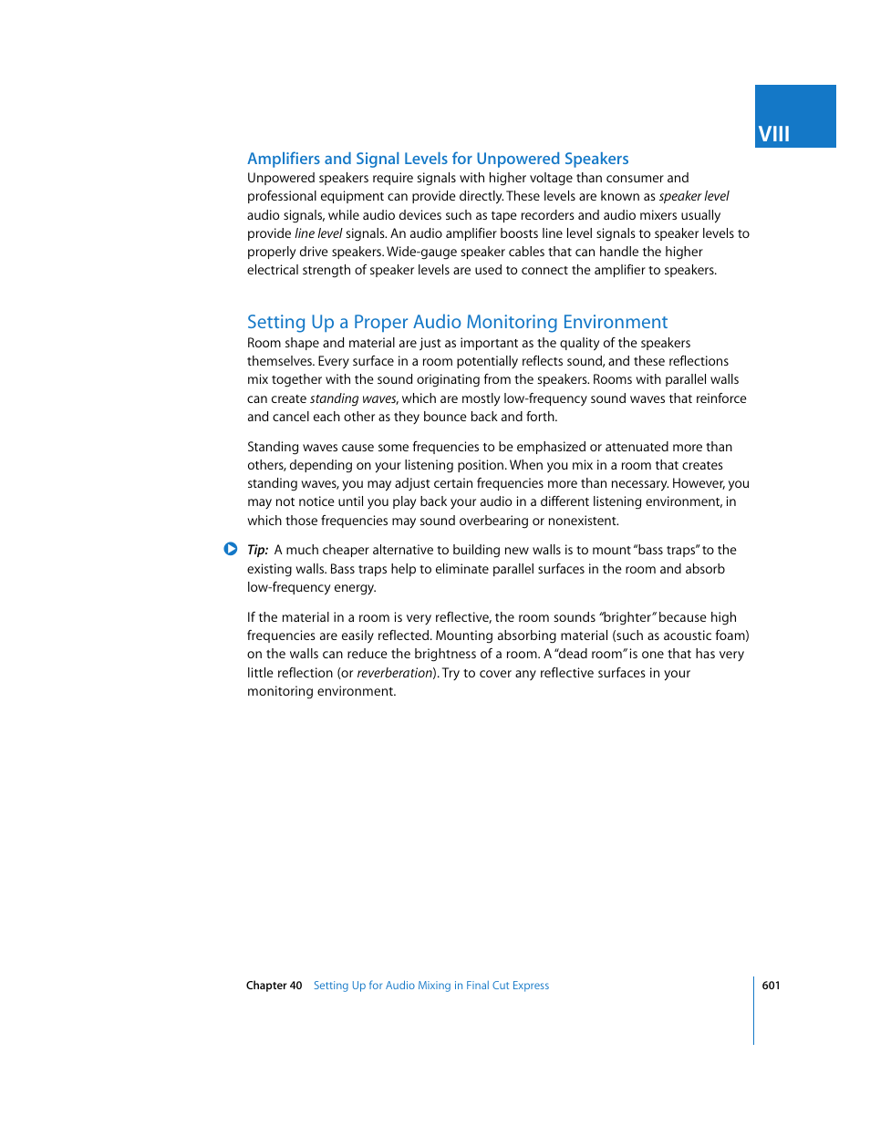 Setting up a proper audio monitoring environment, Viii | Apple Final Cut Express 4 User Manual | Page 601 / 1152