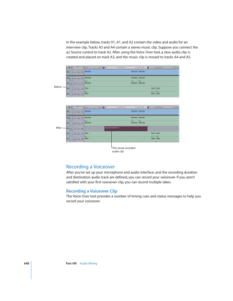 Recording a voiceover, Recording a voiceover clip, P. 648) | Apple Final Cut Express 4 User Manual | Page 648 / 1152