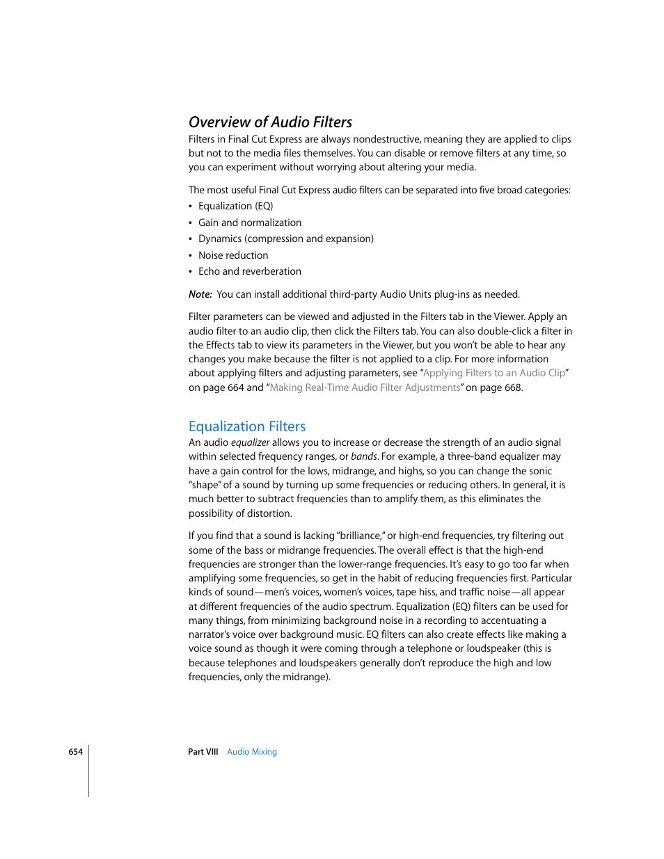 Overview of audio filters, Equalization filters, P. 654) | Apple Final Cut Express 4 User Manual | Page 654 / 1152