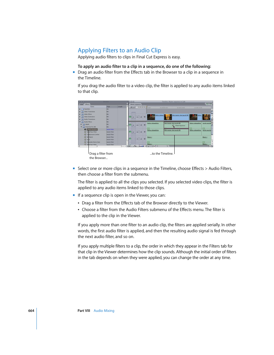 Applying filters to an audio clip | Apple Final Cut Express 4 User Manual | Page 664 / 1152