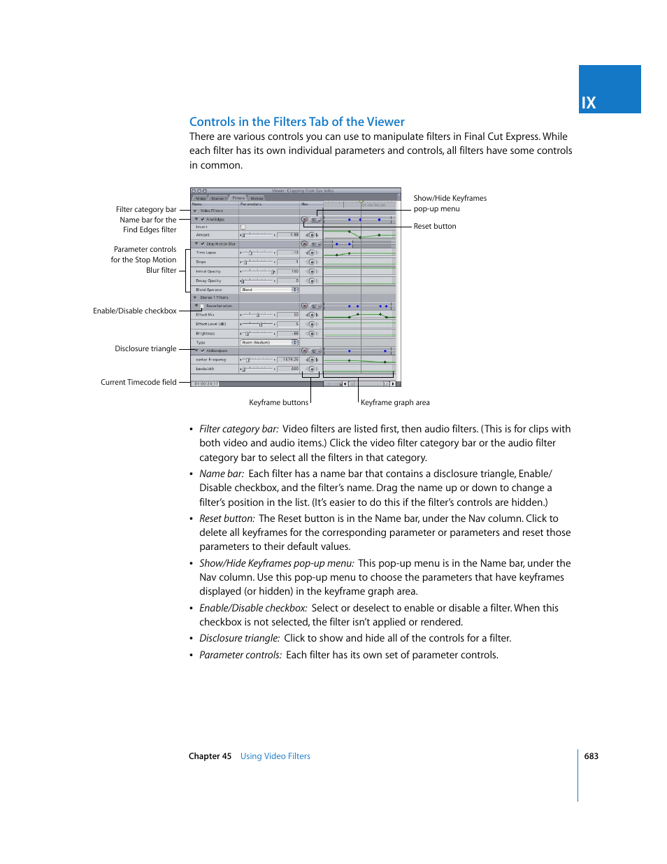 Controls in the filters tab of the viewer | Apple Final Cut Express 4 User Manual | Page 683 / 1152