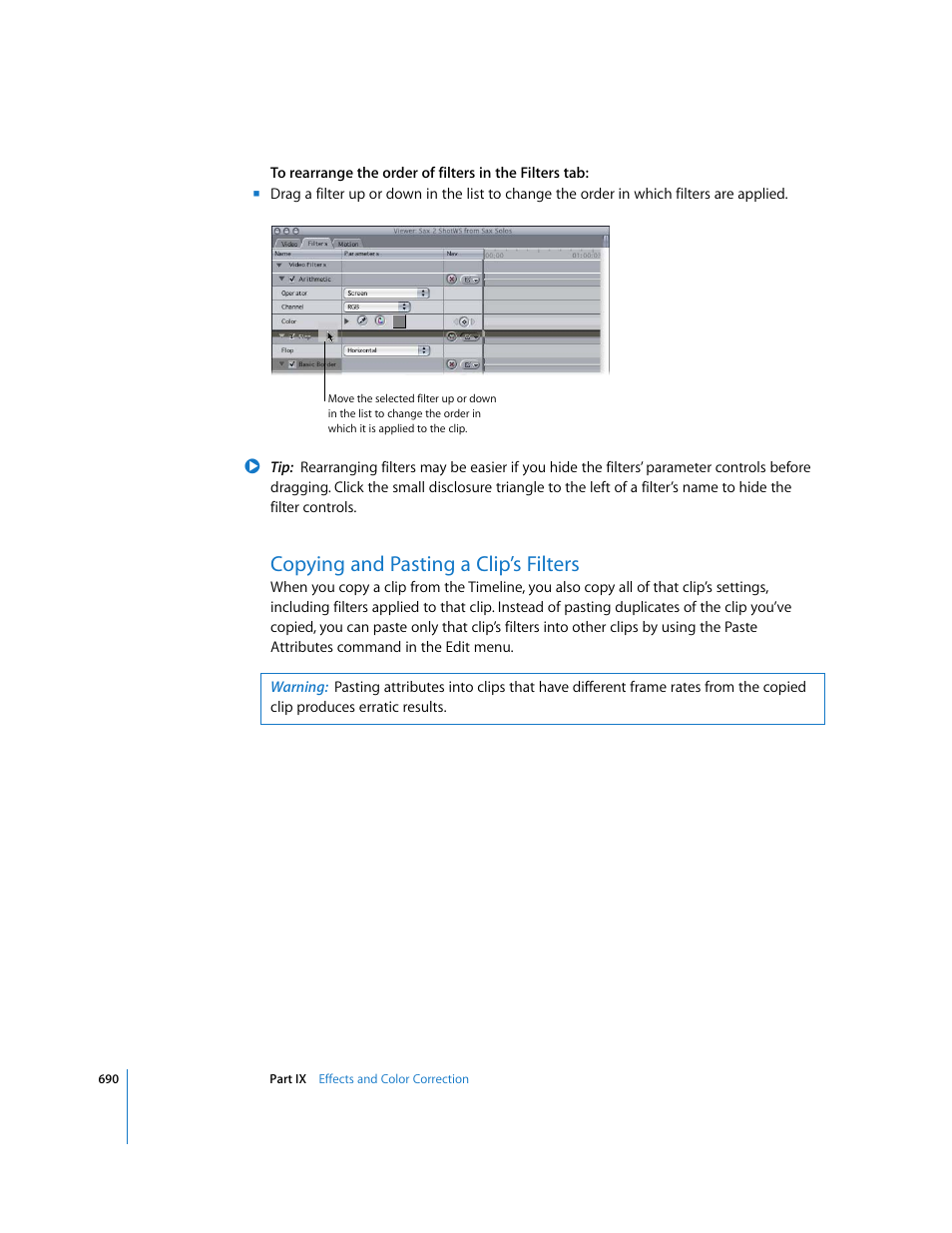 Copying and pasting a clip’s filters, P. 690) | Apple Final Cut Express 4 User Manual | Page 690 / 1152