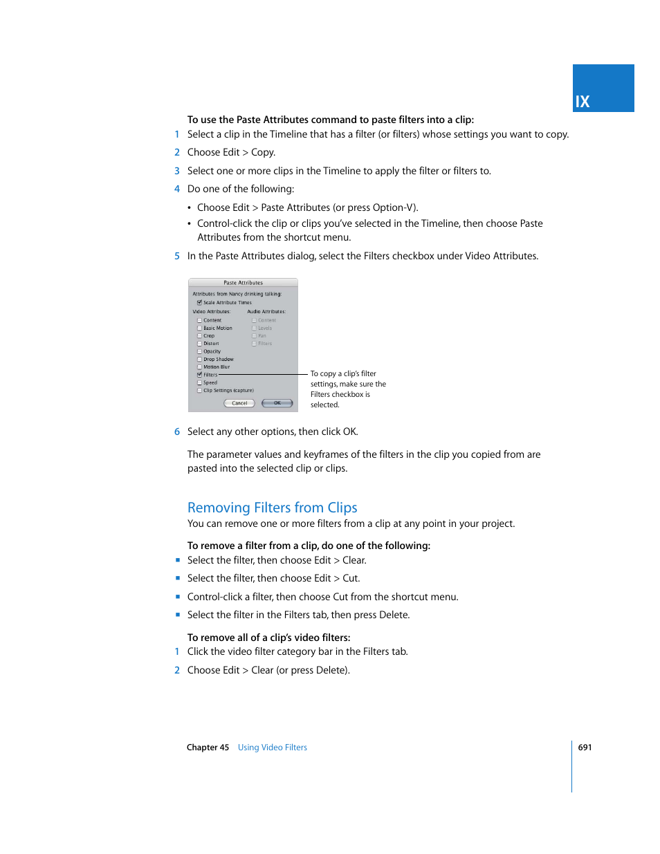 Removing filters from clips, P. 691) | Apple Final Cut Express 4 User Manual | Page 691 / 1152